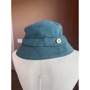 Coach Teal Wool Blend Bucket Hat P/S Lined Button Accent Designer Fashion
